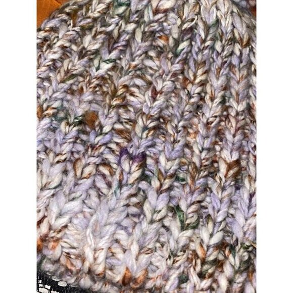 Madewell Chunky Pom-Pom Beanie. fall tones orange, brown, cream. warm. one size - Picture 3 of 7